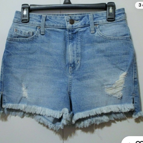 Blue Denim Jean Shorts sky high wash Claudia slit HIGH RISE GUEESS Sexy cute fun - Picture 3 of 5